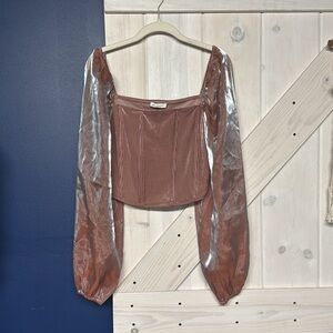 Blu Pepper Boutique Cropped Bubble Long Sleeve Iridescent Blouse Size XL